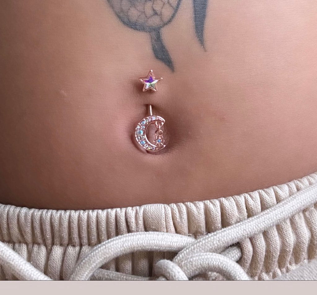 Crystal Moon & Star Belly Ring