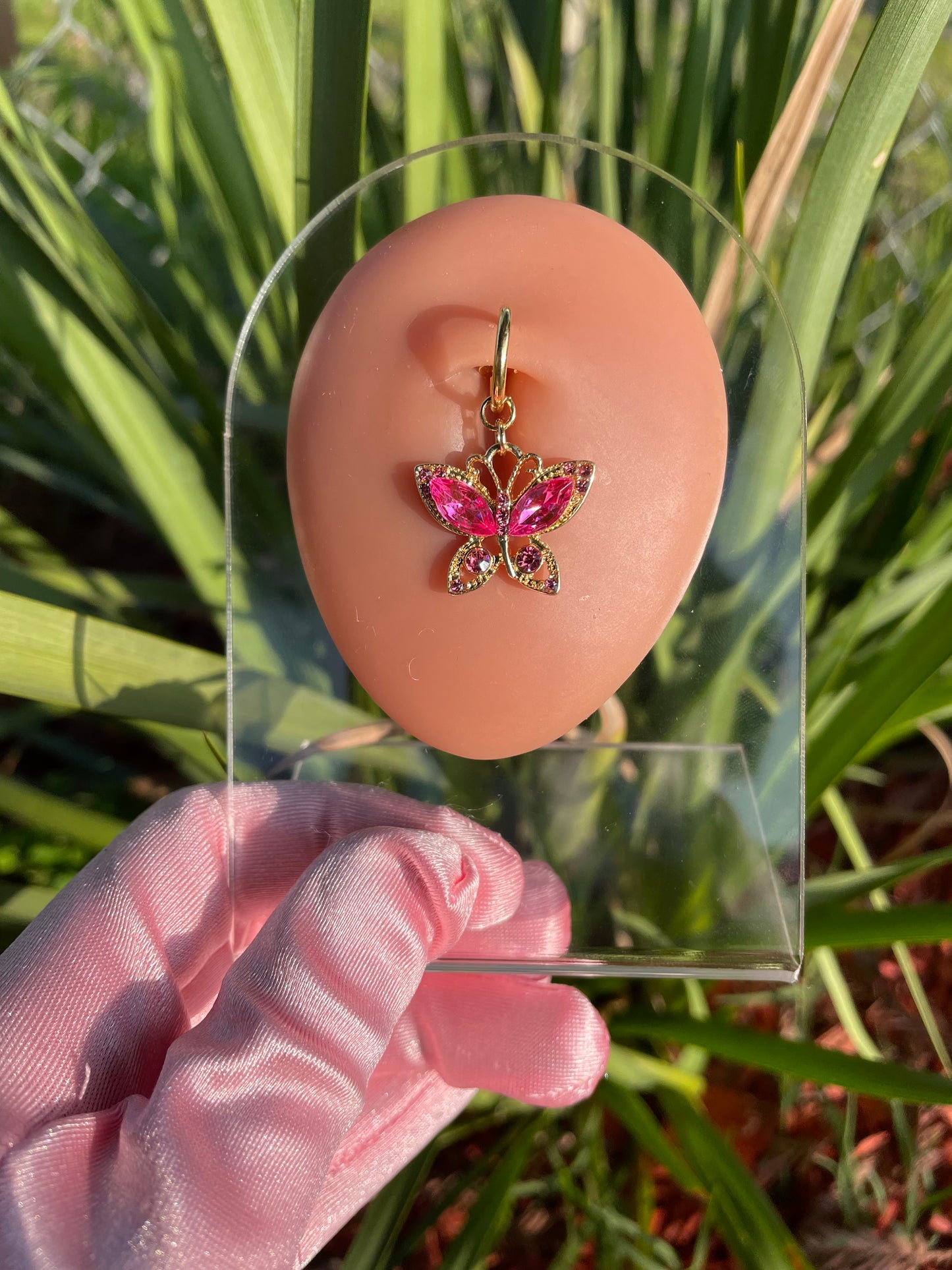 Pink Butterfly Non Piercing Belly Ring