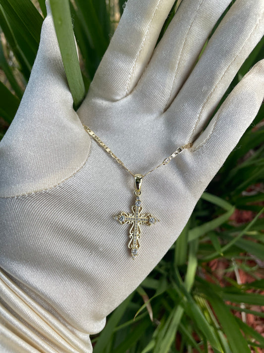 Golden Crystal Cross Necklace